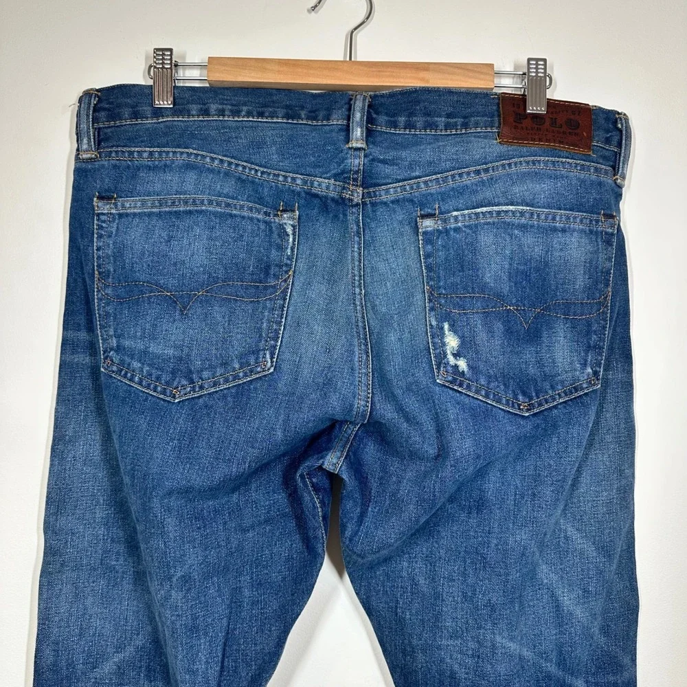 Polo Ralph Lauren Jeans Men 34x32 Blue Cotton Slim Straight Distressed Denim